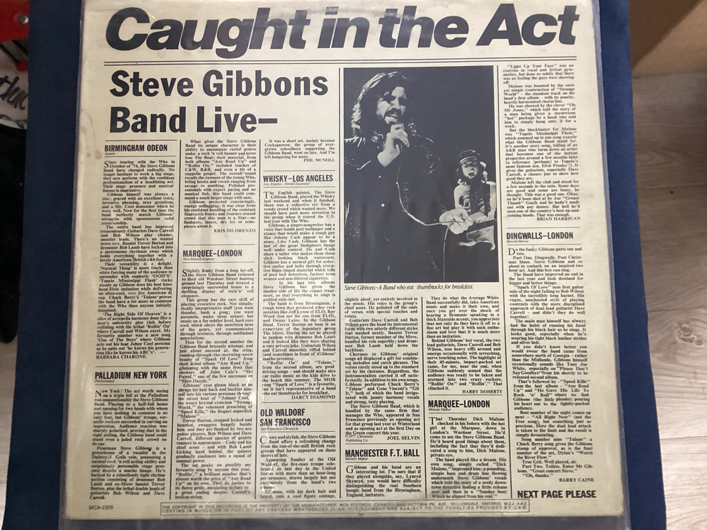 STEVE GIBBONS BAND = CAUGHT IN THE ACT (USA 1977) (USED)