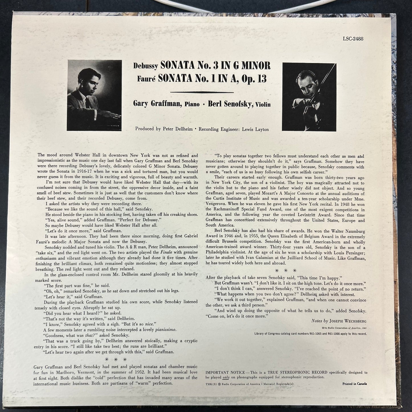 DEBUSSY / FAURE = SONATAS (RCA VICTOR / LIVING STEREO) (CDN 1961) (USED)
