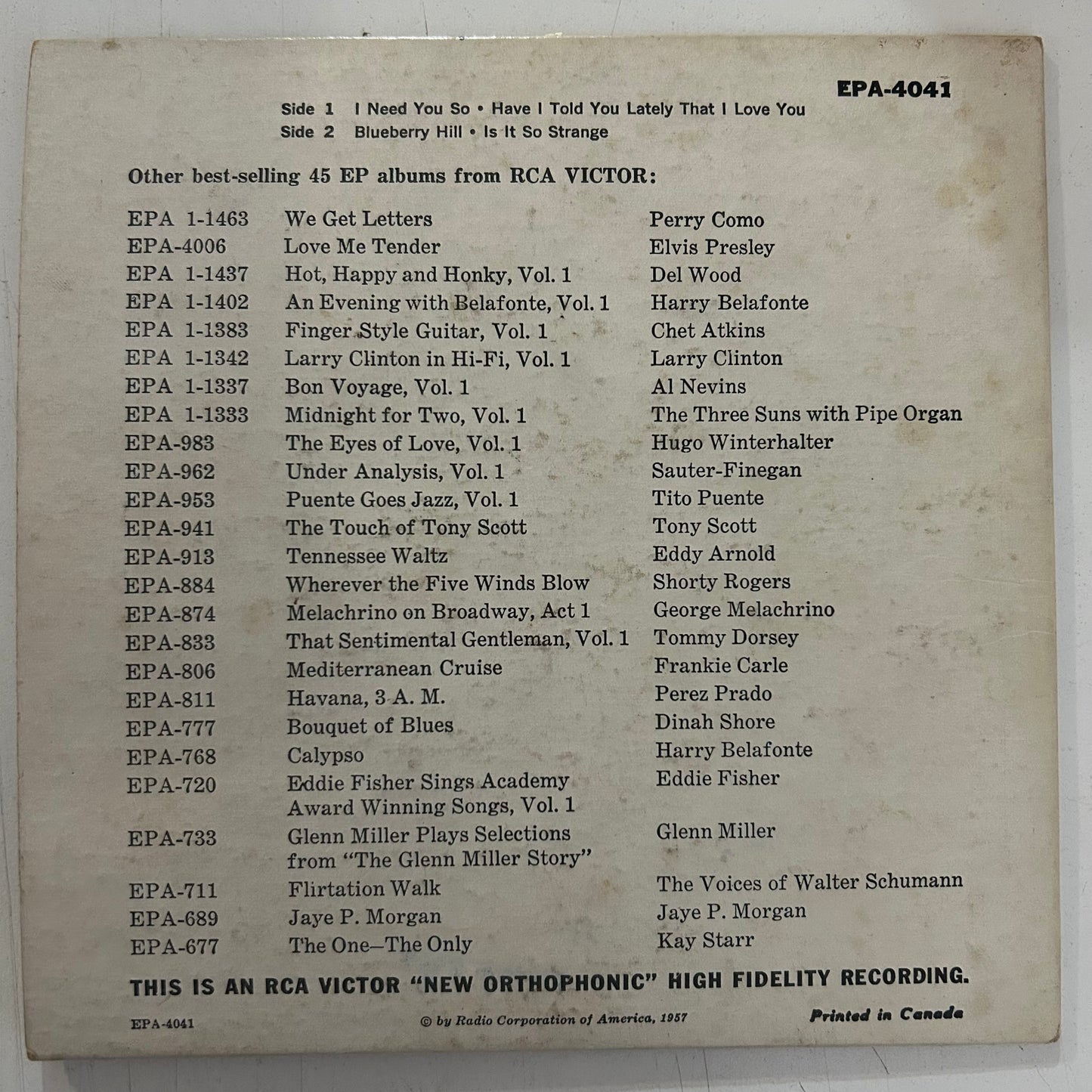 PRESLEY, ELVIS = JUST FOR YOU (7 IN./EP) (CDN 1957) (USED)