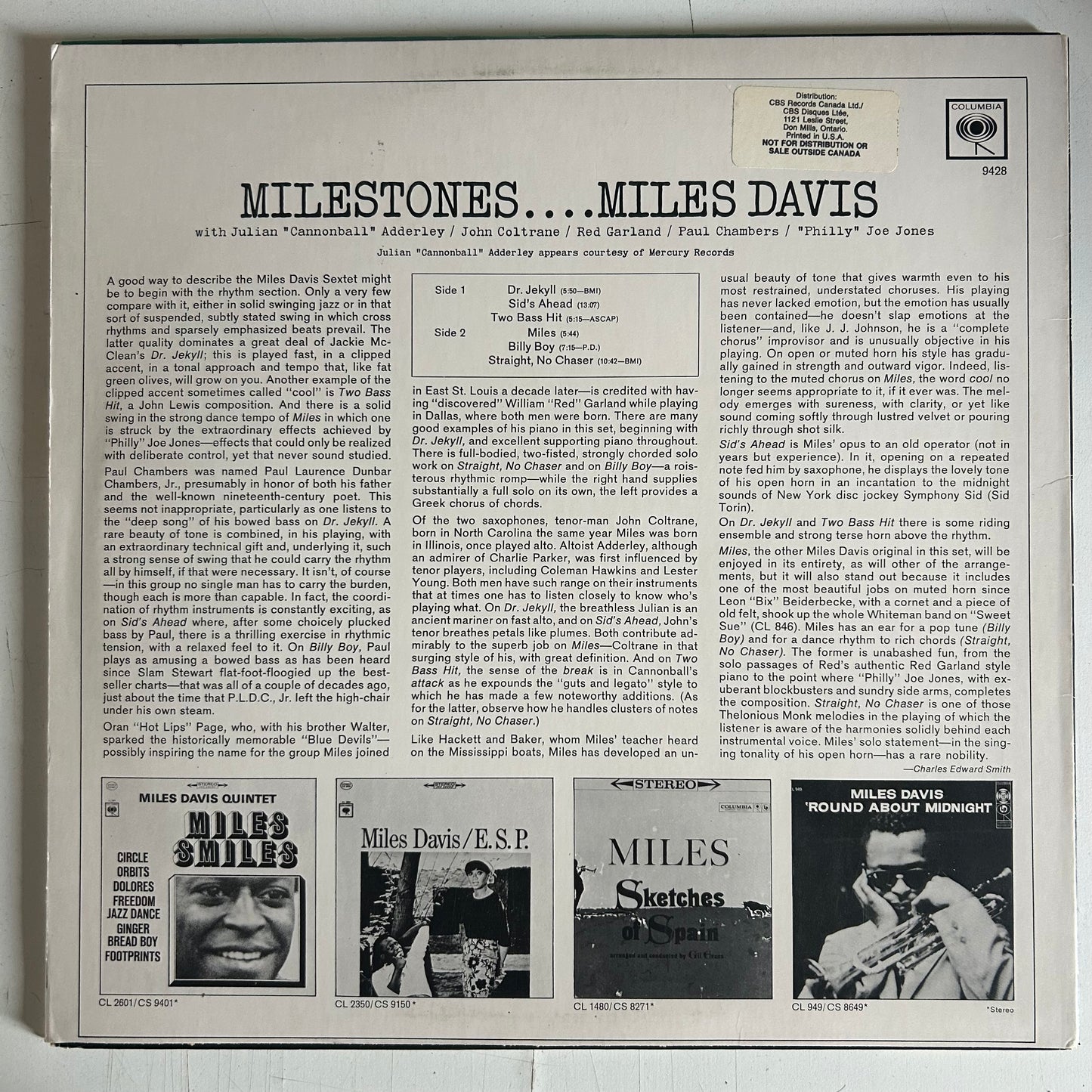 DAVIS, MILES = MILESTONES (USA 1976 REISSUE) (USED)