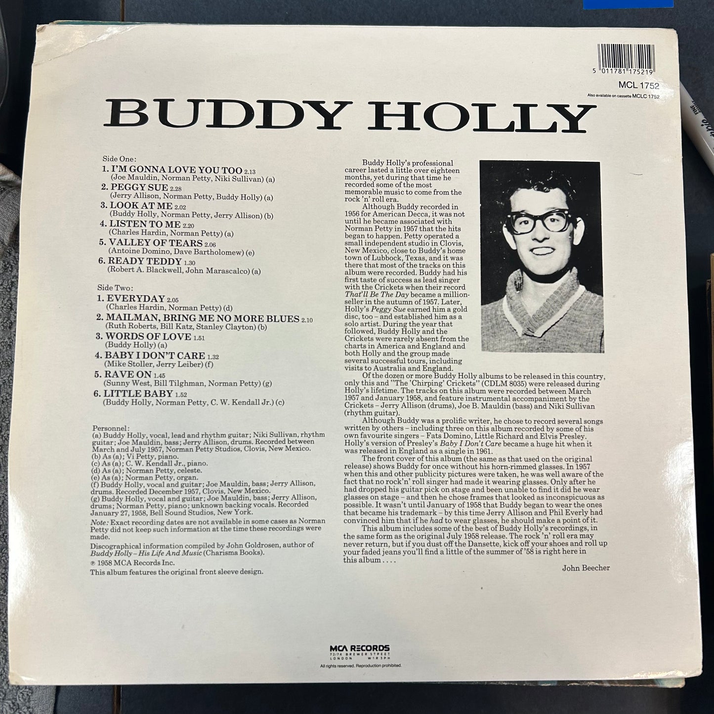 HOLLY, BUDDY = BUDDY HOLLY (UK 1980’s REISSUE) (USED)