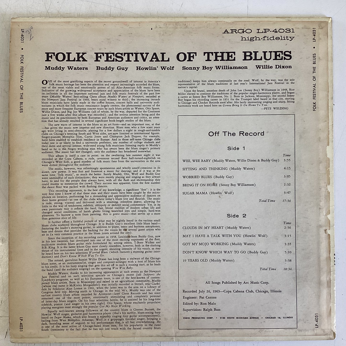 FOLK FESTIVAL OF THE BLUES (ARGO) (US 1963) (USED)