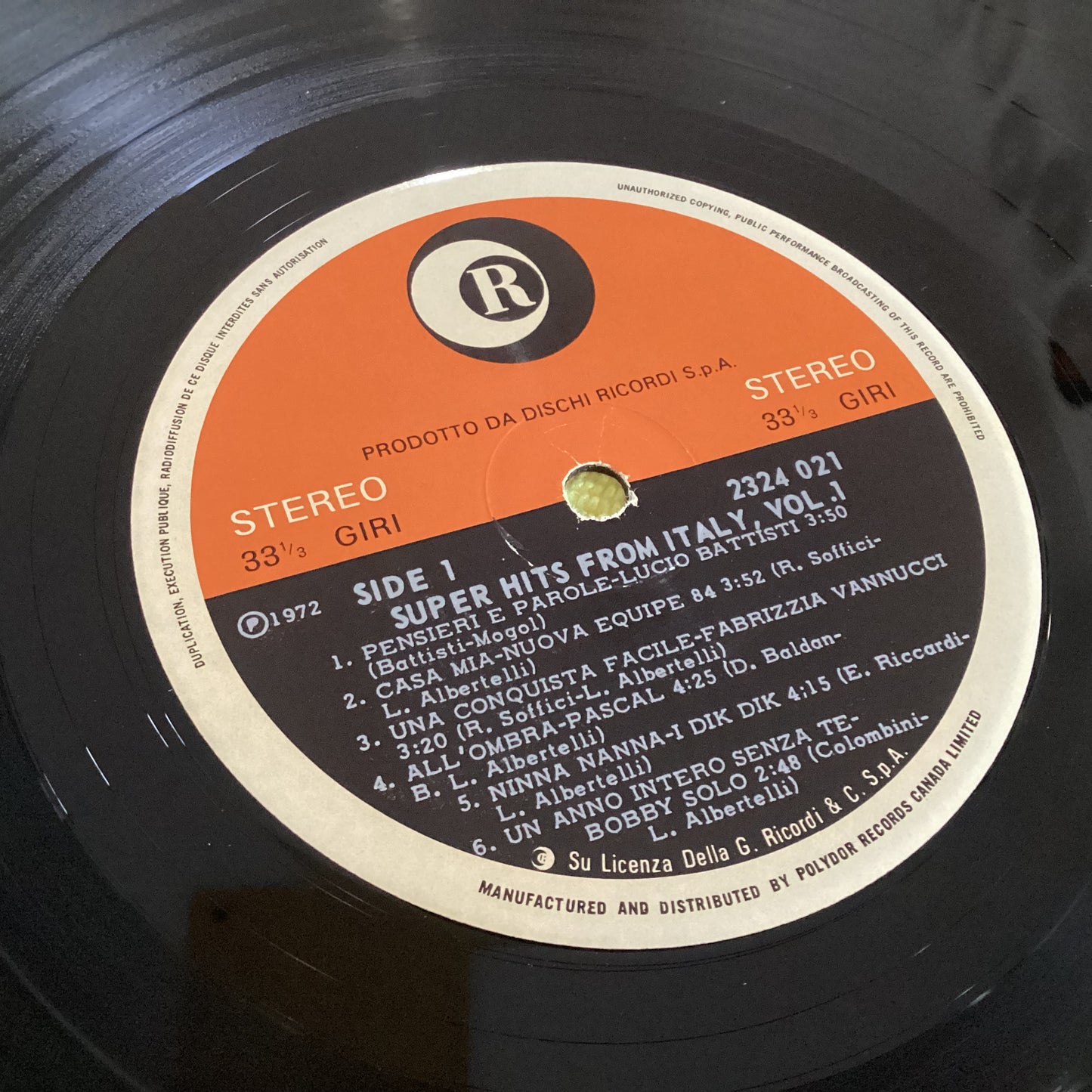 SUPER HITS FROM ITALY, VOL. 1 (CDN 1972) (USED)