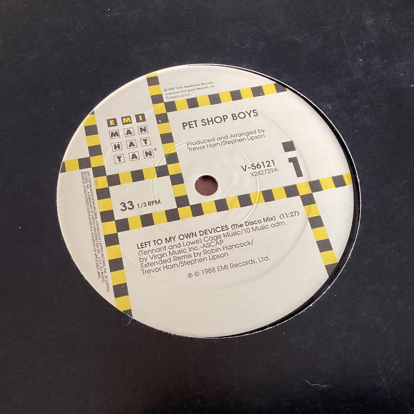 PET SHOP BOYS = LEFT TO MY OWN DEVICES (12 IN.) (US 1988) (USED)