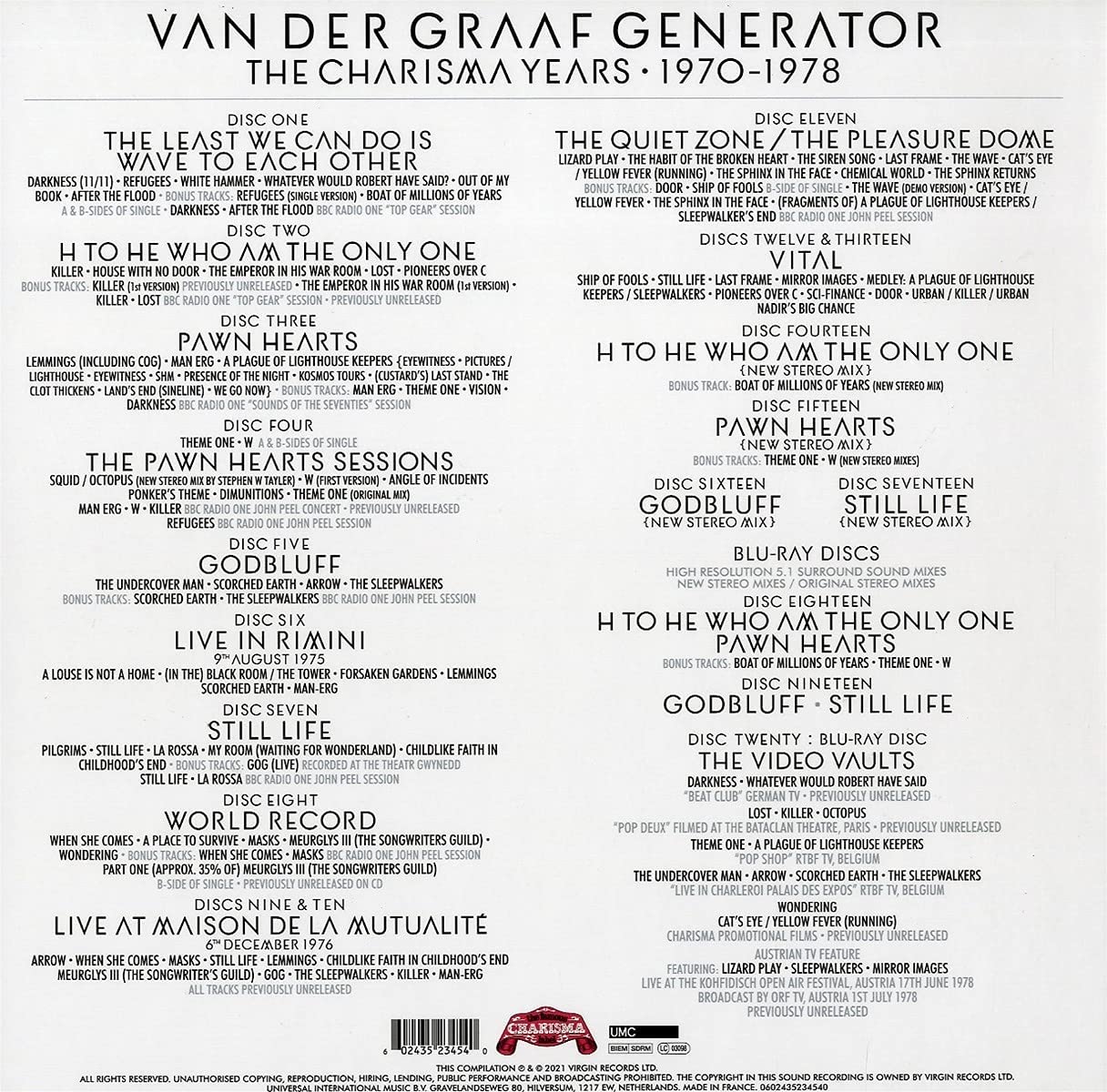 VAN DER GRAAF GENERATOR = CHARISMA YEARS: 1970-78 (SET)