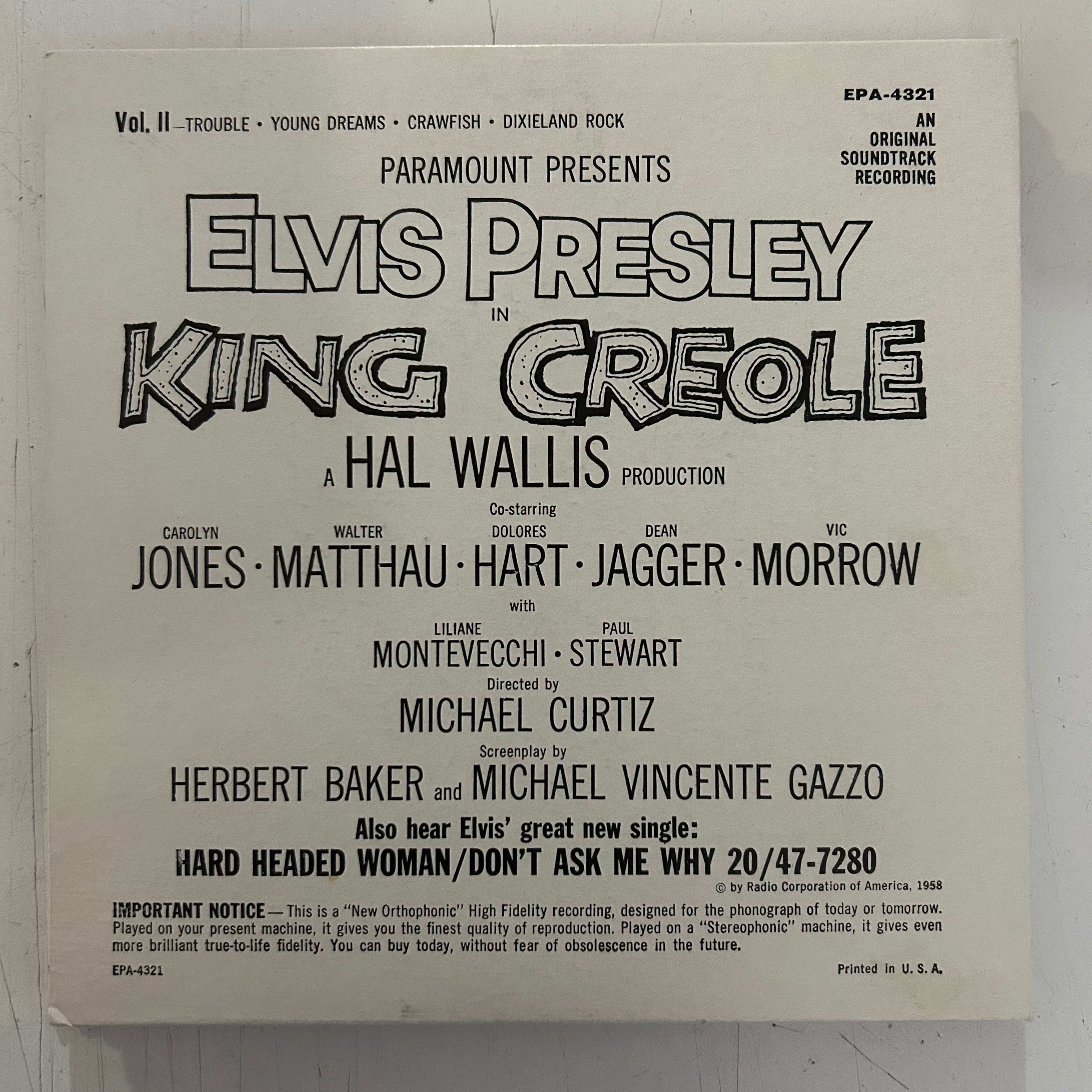 PRESLEY, ELVIS = KING CREOLE : VOL.2 (7 IN./EP) (US 1958) (USED)