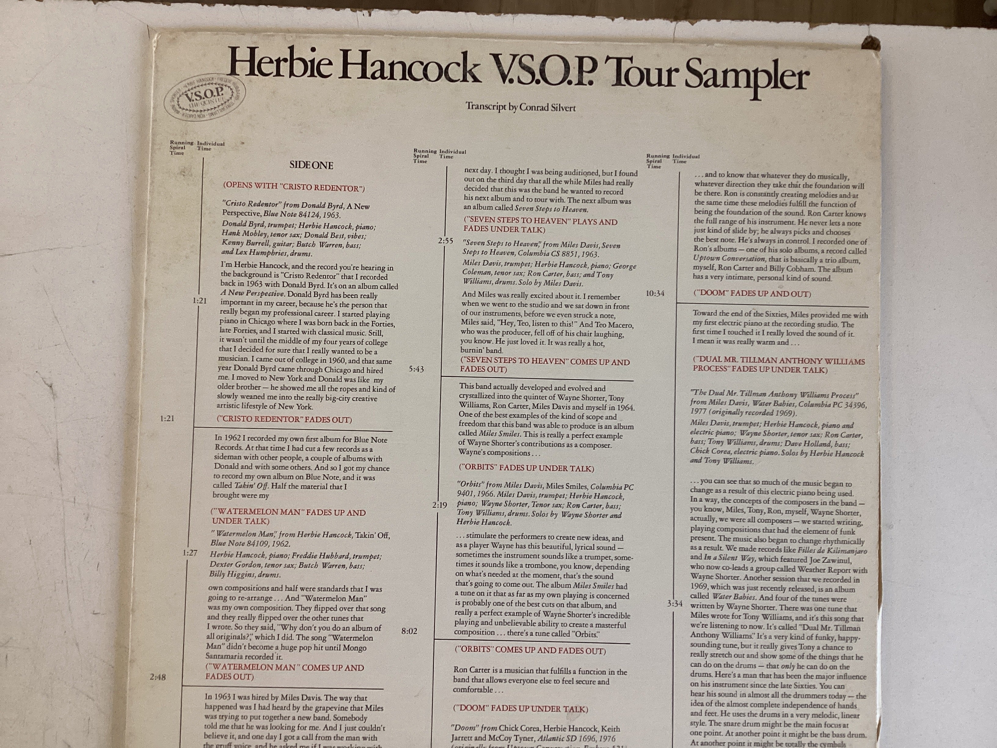 HANCOCK, HERBIE = V.S.O.P. TOUR SAMPLER (USA 1977) (USED)