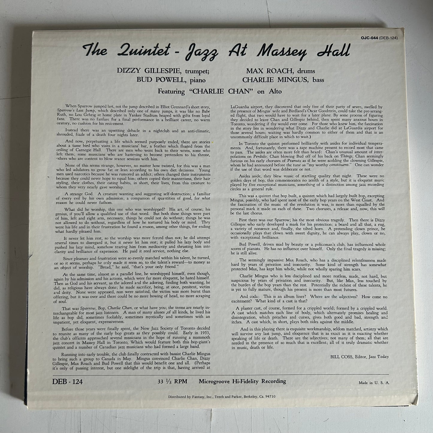 QUINTET = JAZZ AT MASSEY HALL [OJC] (USA 1983 REISSUE) (USED)