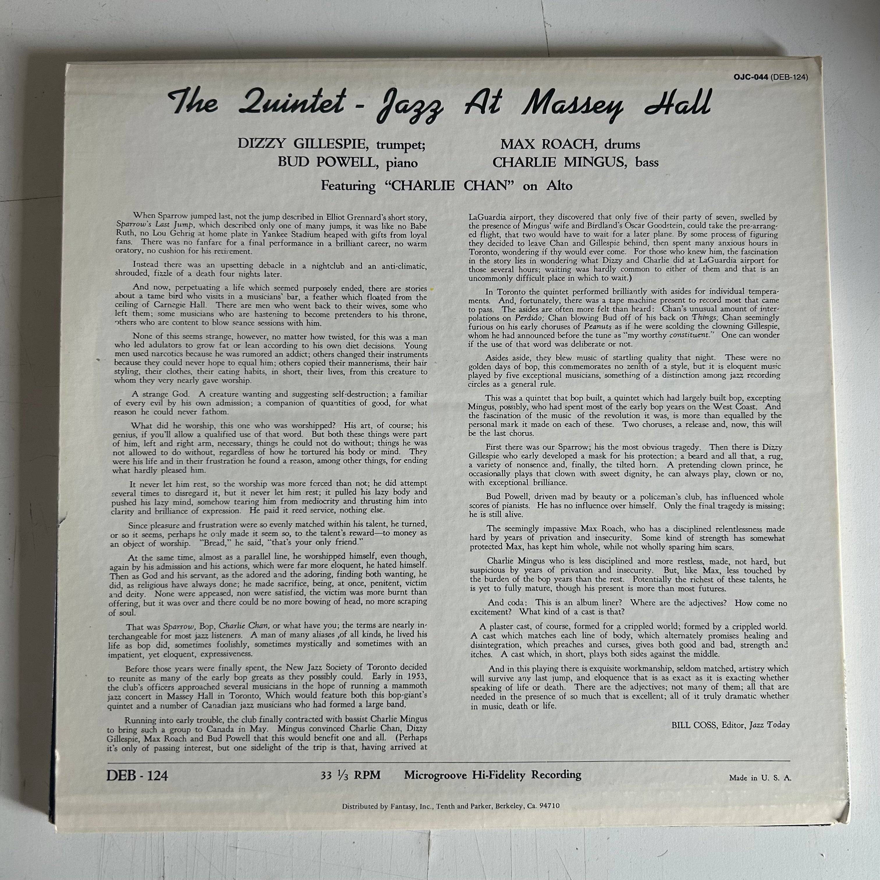 QUINTET = JAZZ AT MASSEY HALL [OJC] (USA 1983 REISSUE) (USED)