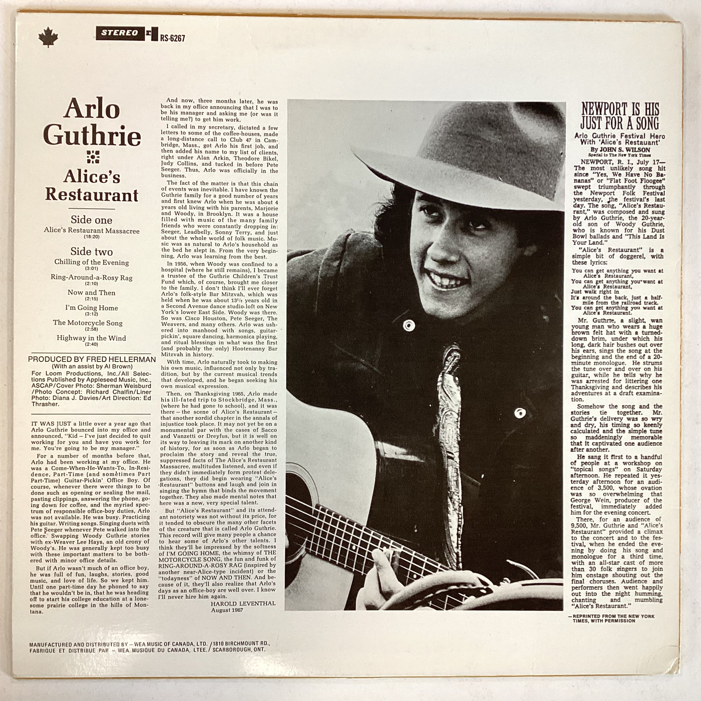 GUTHERIE, ARLO = ALICE’S RESTAURANT (CDN 70S) (USED)
