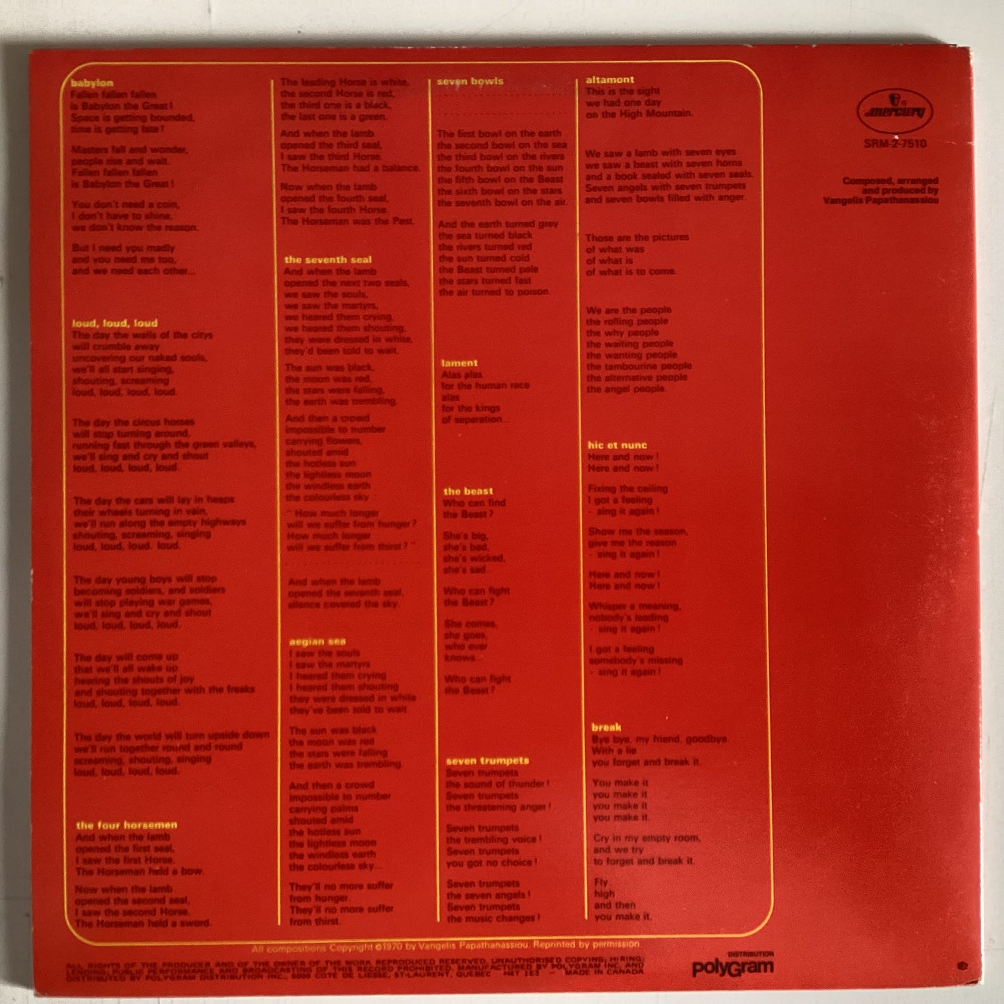 APHRODITE’S CHILD = 666 (CDN 1980s REISSUE) (USED)