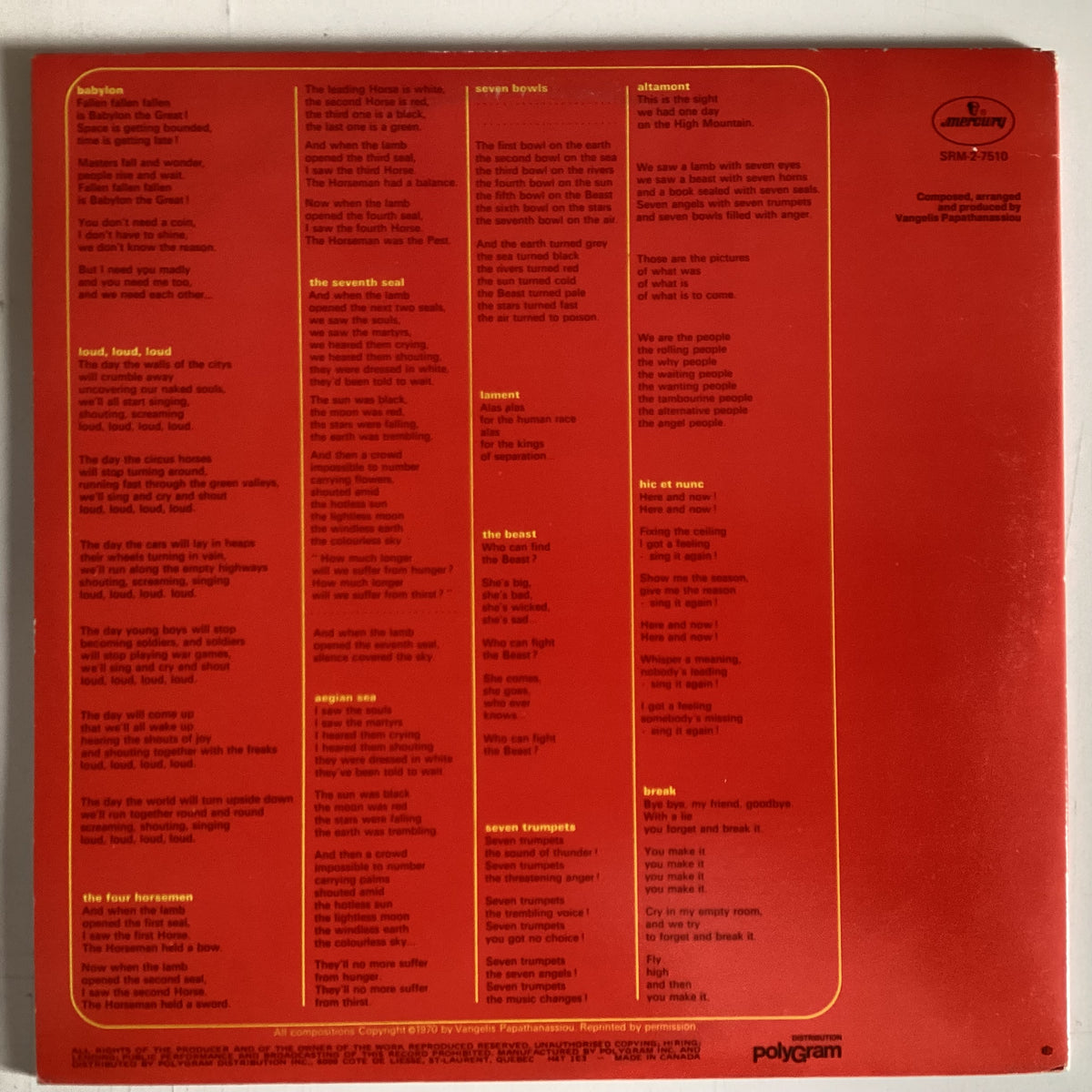APHRODITE’S CHILD = 666 (CDN 1980s REISSUE) (USED)