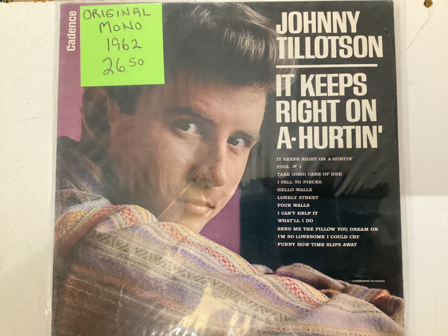 TILLOTSON, JOHNNY = IT KEEPS RIGHT ON A-HURTIN’ (USA 1962) (USED)