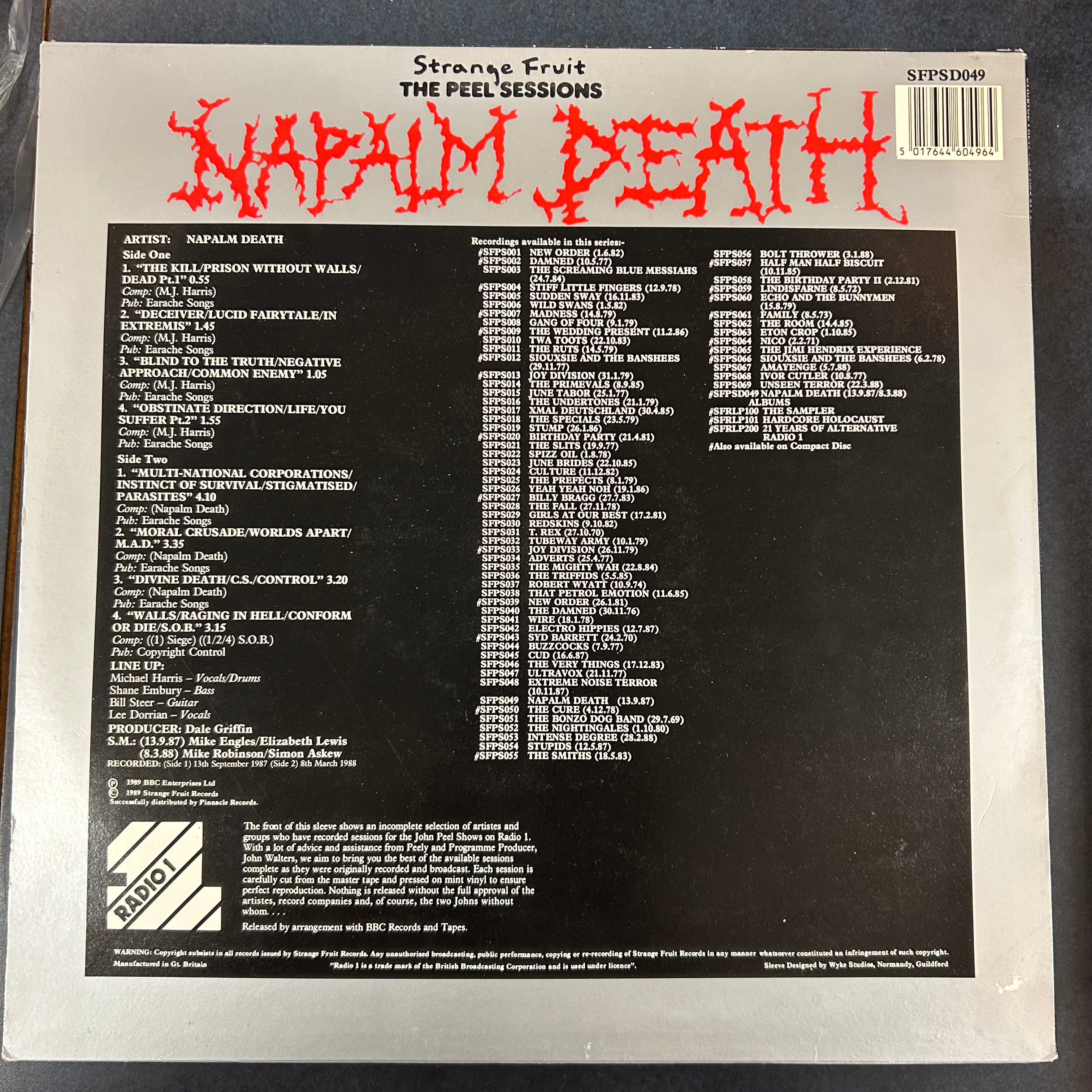NAPALM DEATH = STRANGE FRUIT: PEEL SESSIONS (UK 1989) (USED)