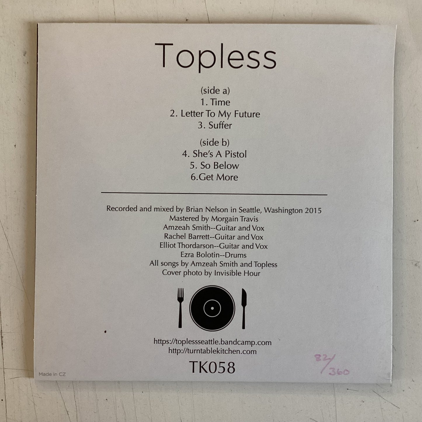 TOPLESS = SO BELOW EP (7 IN./PINK) (US 2015) (USED)