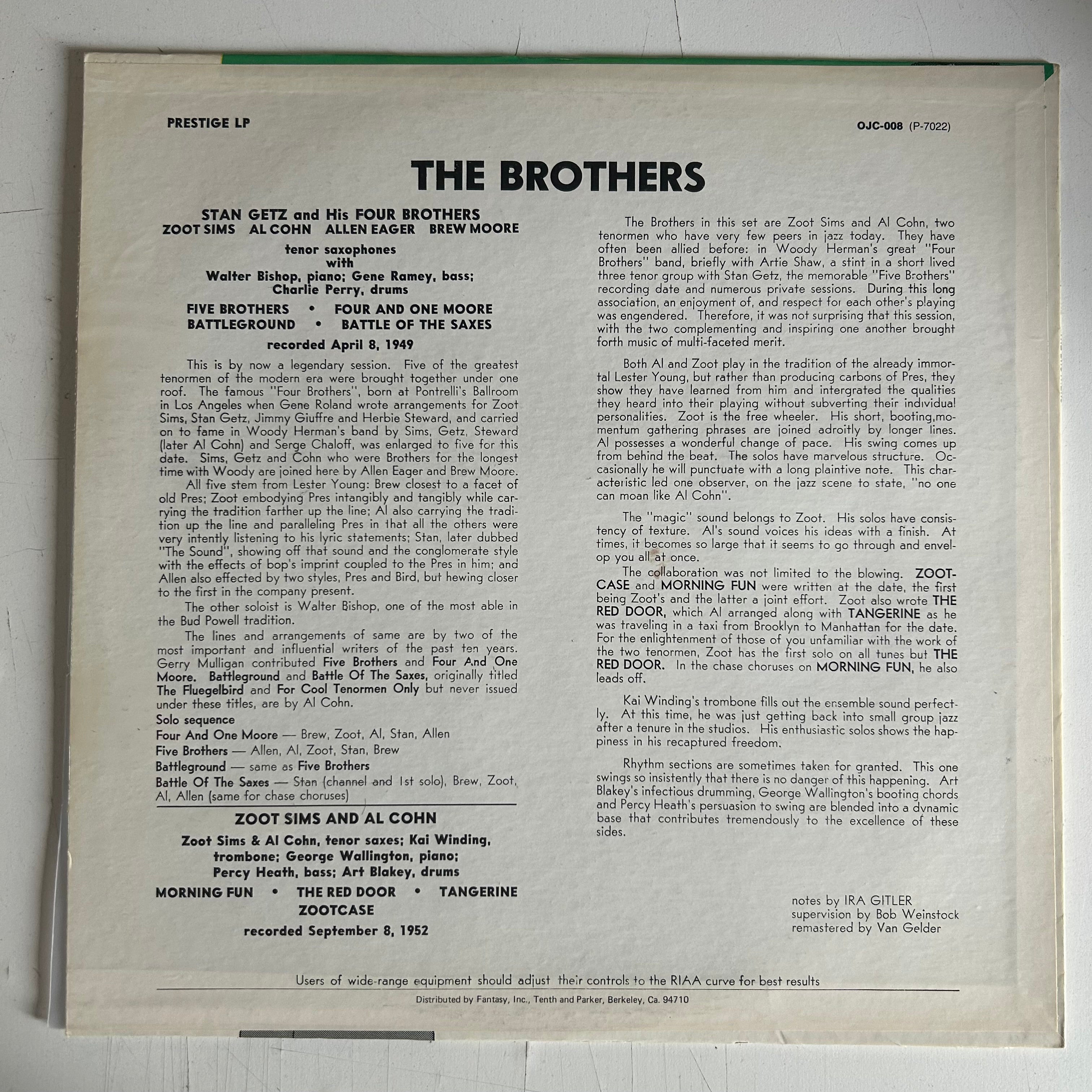 GETZ, STAN / SIMS, ZOOT = BROTHERS [OJC] (USA 1982 REISSUE) (USED)