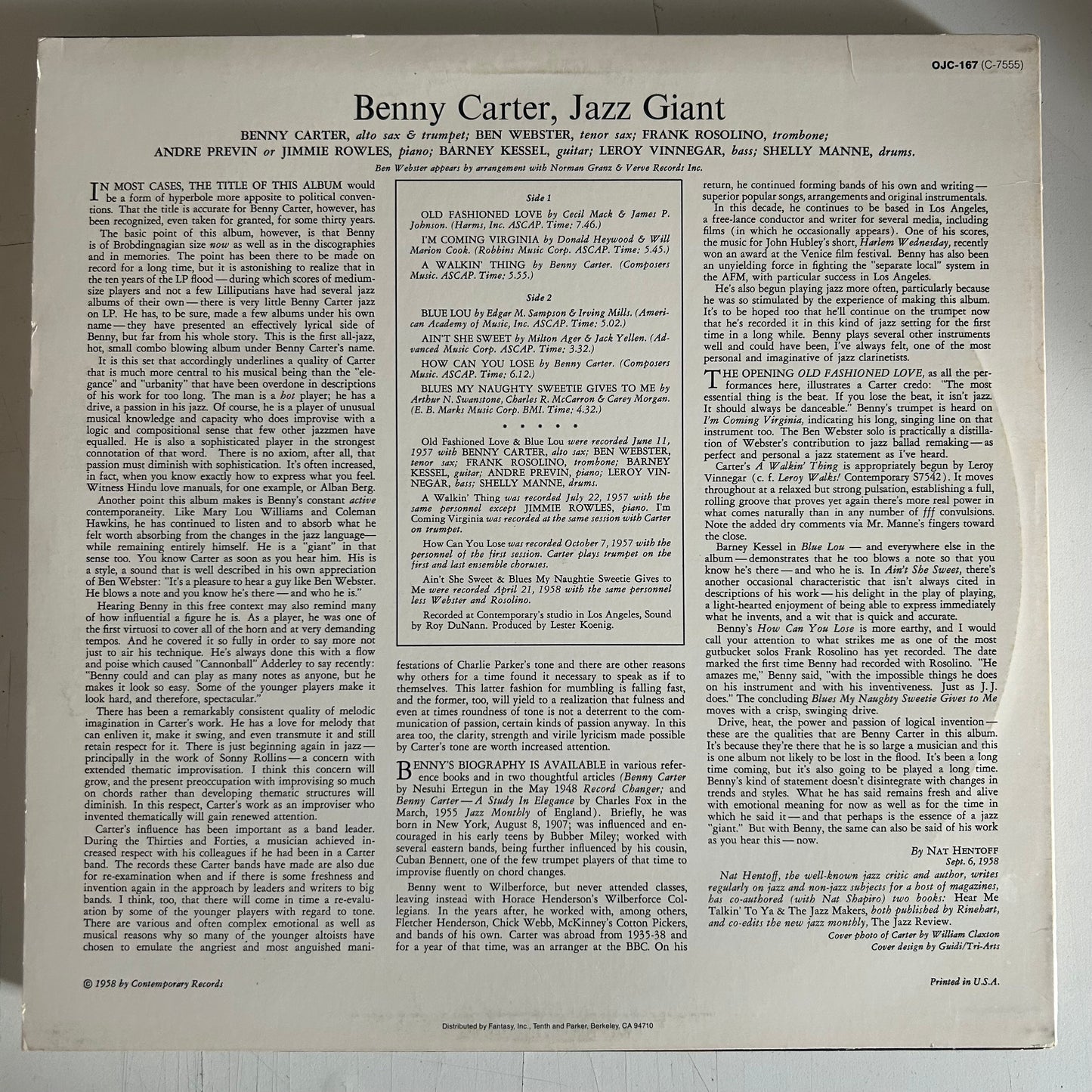 CARTER, BENNY = JAZZ GIANT [OJC] (USA 1984) (USED)