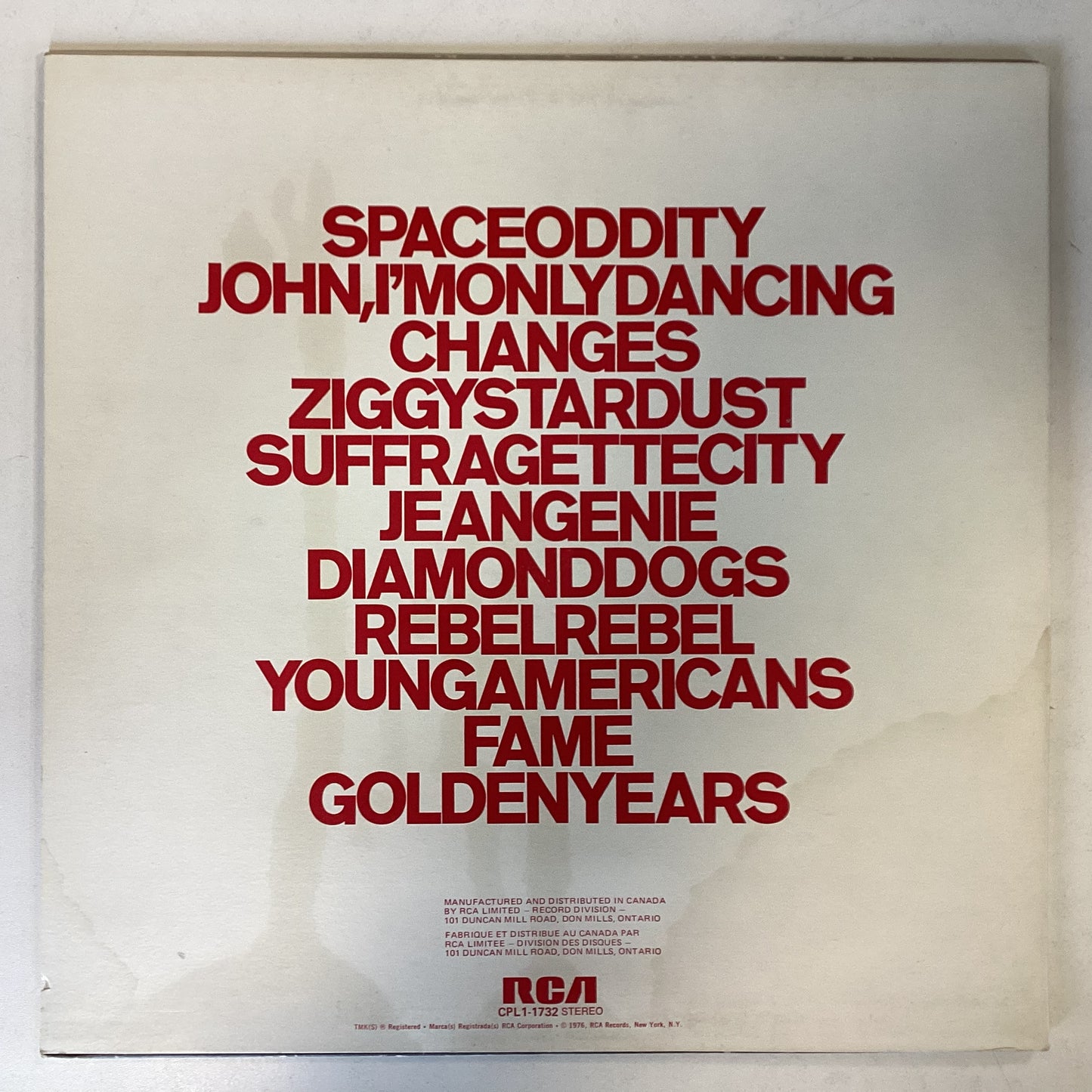 BOWIE, DAVID = CHANGESONEBOWIE (CDN 1976) (USED)