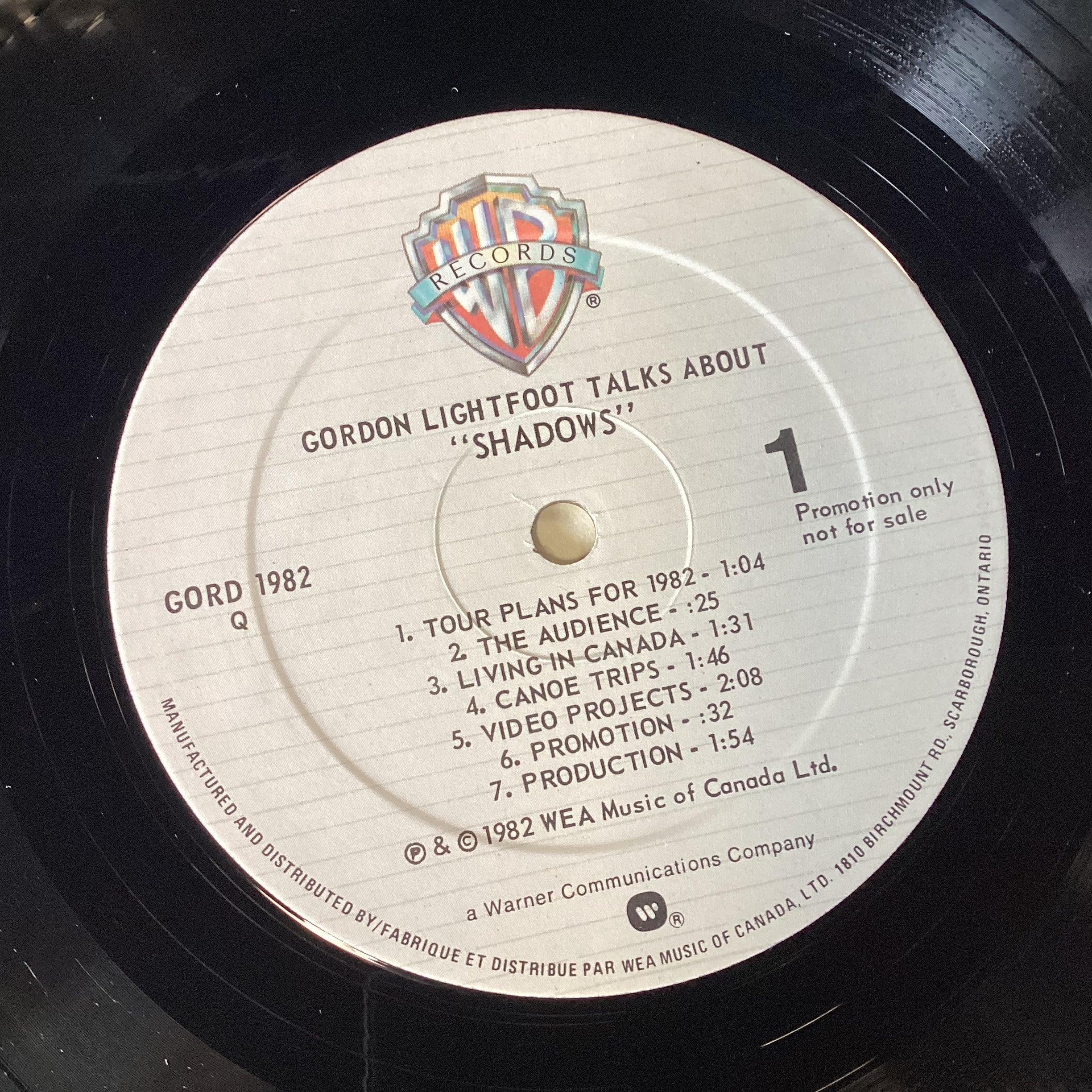 LIGHTFOOT, GORDON = TALKS ABOUT “SHADOWS” (CDN 1982) (USED)