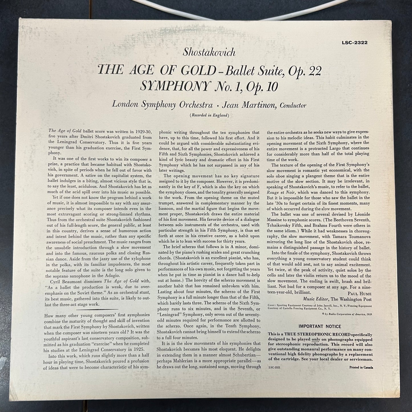 SHOSTAKOVICH / LONDON SYMPHONY ORCH. = AGE OF GOLD BALLET SUITE (RCA VICTOR LIVING STEREO) (CDN