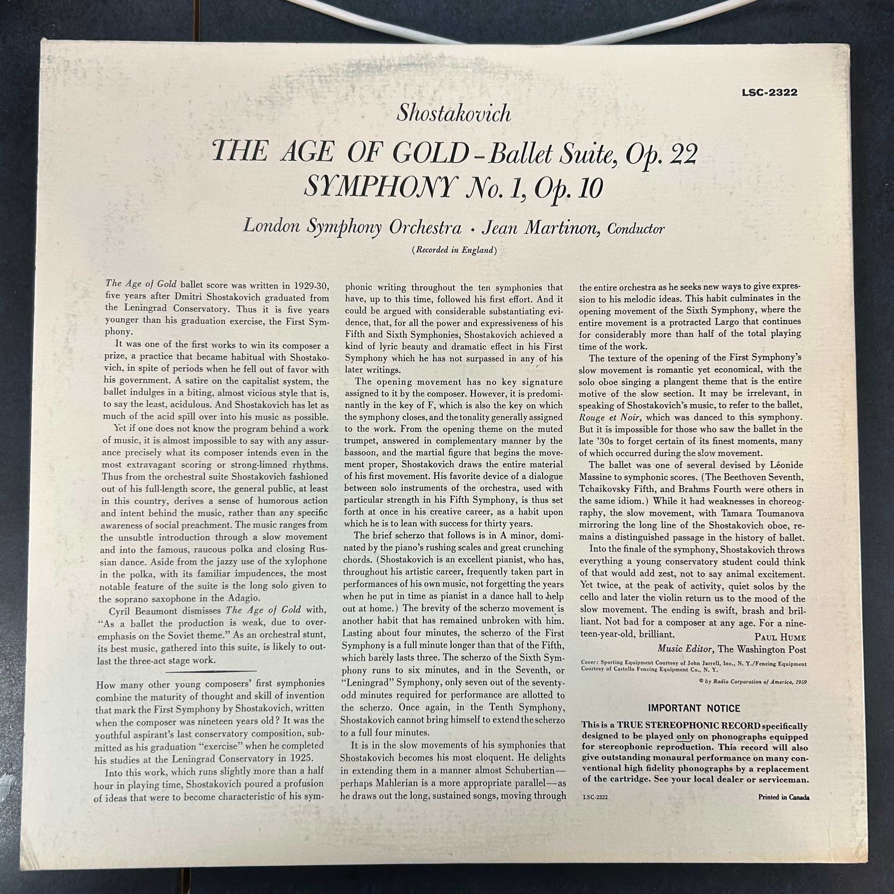 SHOSTAKOVICH / LONDON SYMPHONY ORCH. = AGE OF GOLD BALLET SUITE (RCA VICTOR LIVING STEREO) (CDN