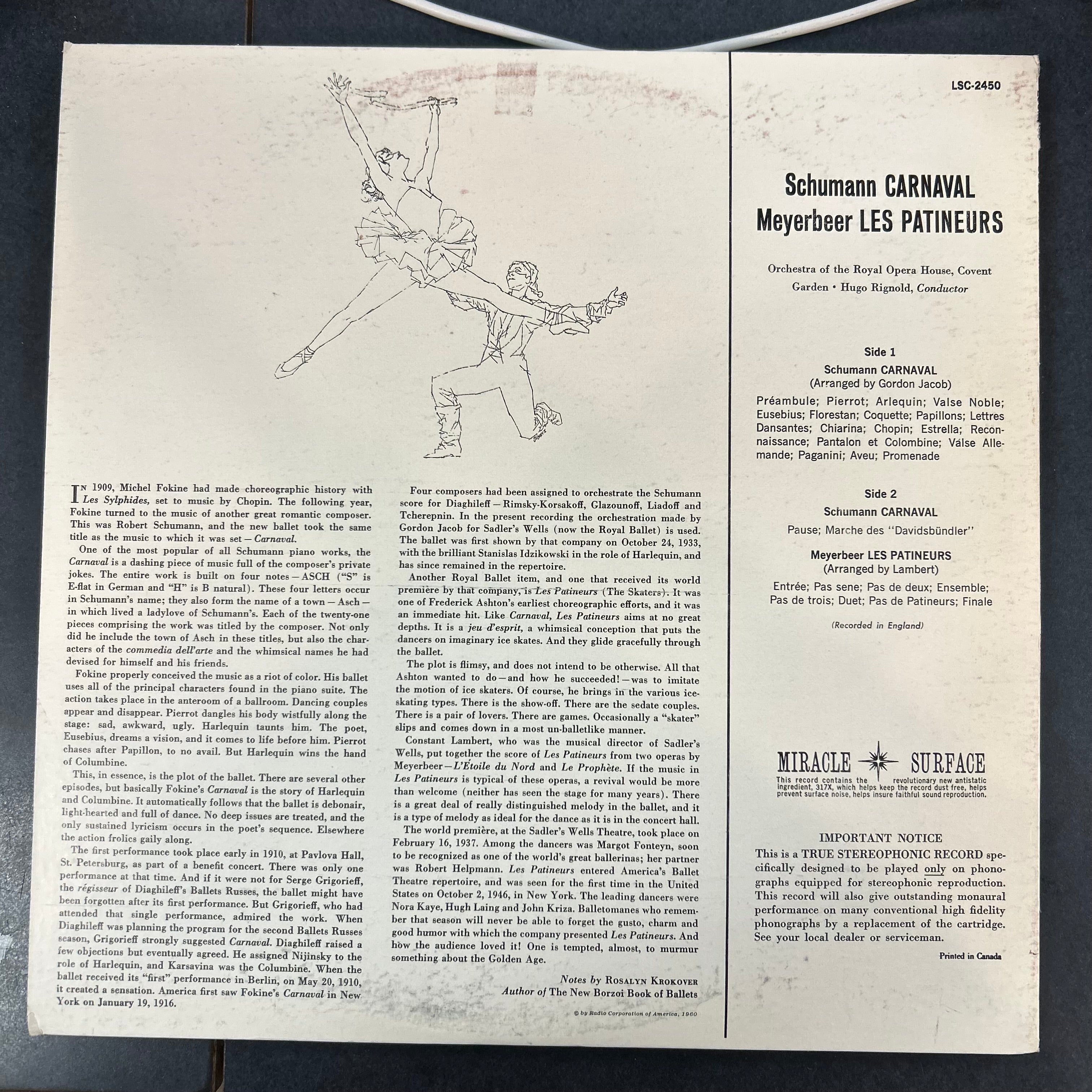 SCHUMANN / MEYERBEER = CARNAVAL / LES PATINEURS (RCA VICTOR LIVING STEREO) (CDN 1960) (USED)