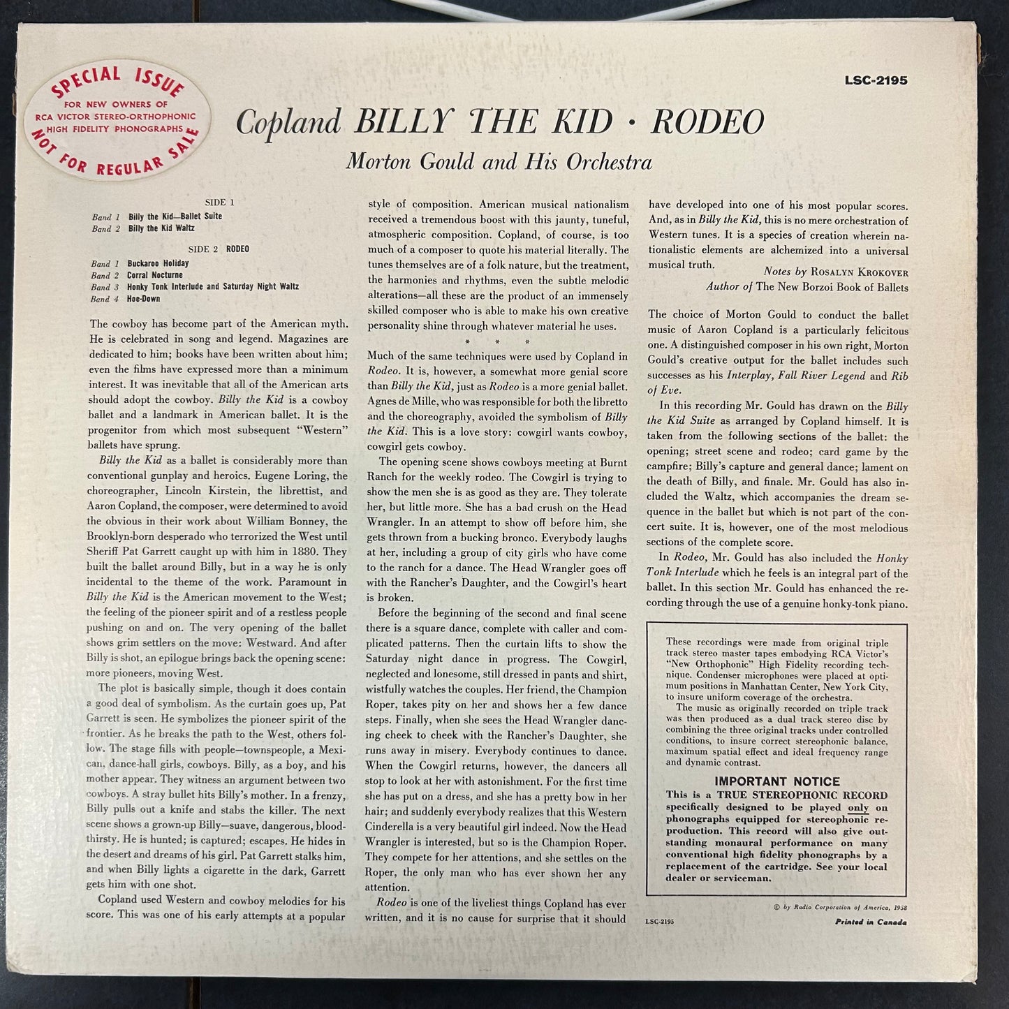 COPLAND / GOULD = BILLY THE KID / RODEO (RCA VICTOR / LIVING STEREO) (CDN