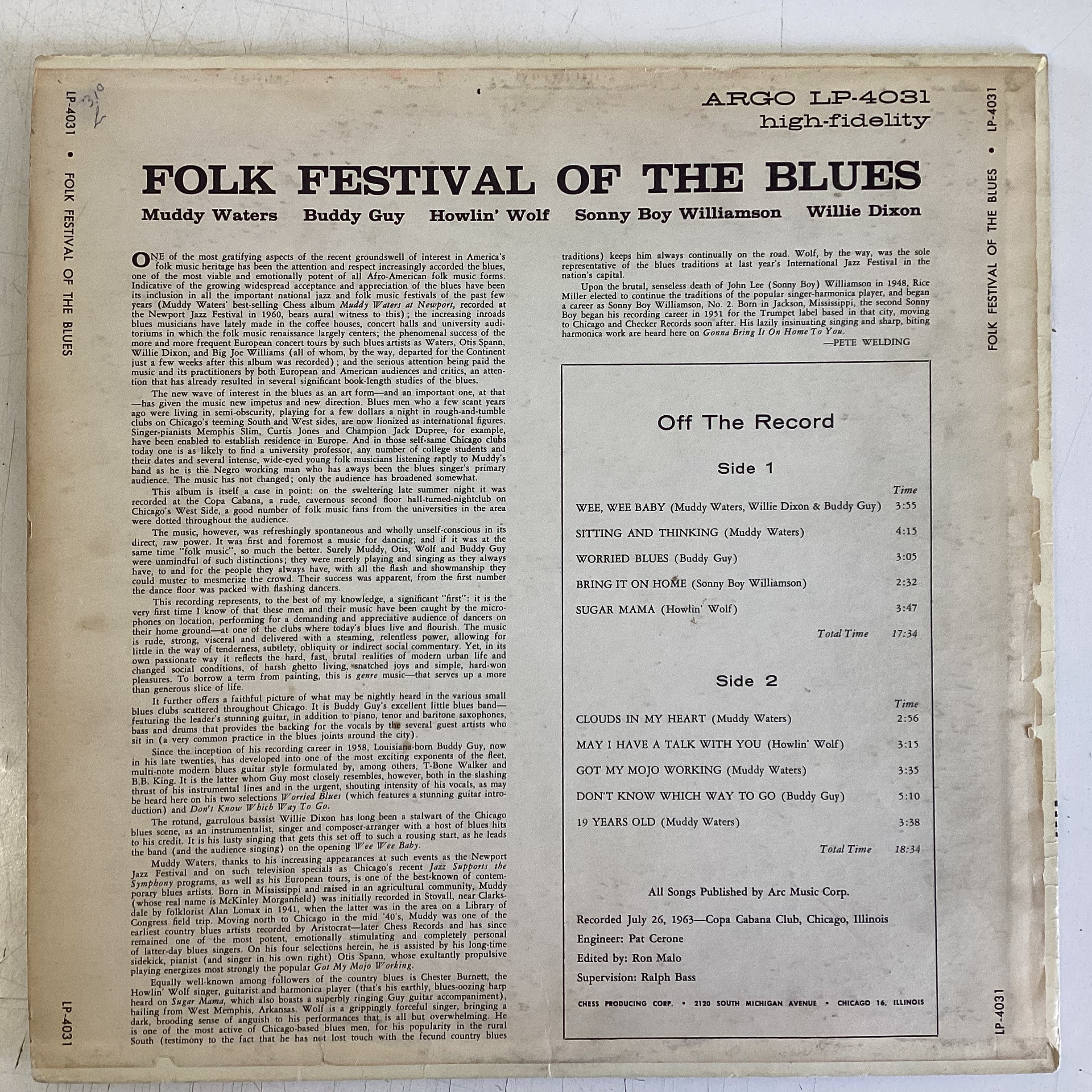 FOLK FESTIVAL OF THE BLUES (ARGO) (US 1963) (USED)