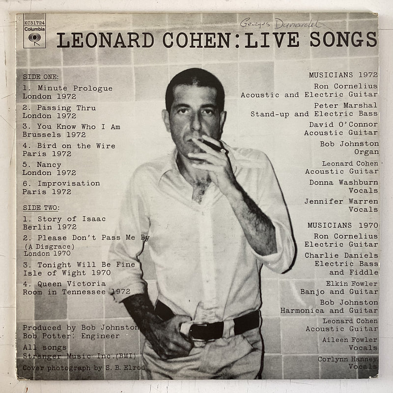 COHEN, LEONARD = LIVE SONGS (CDN 1973) (USED)