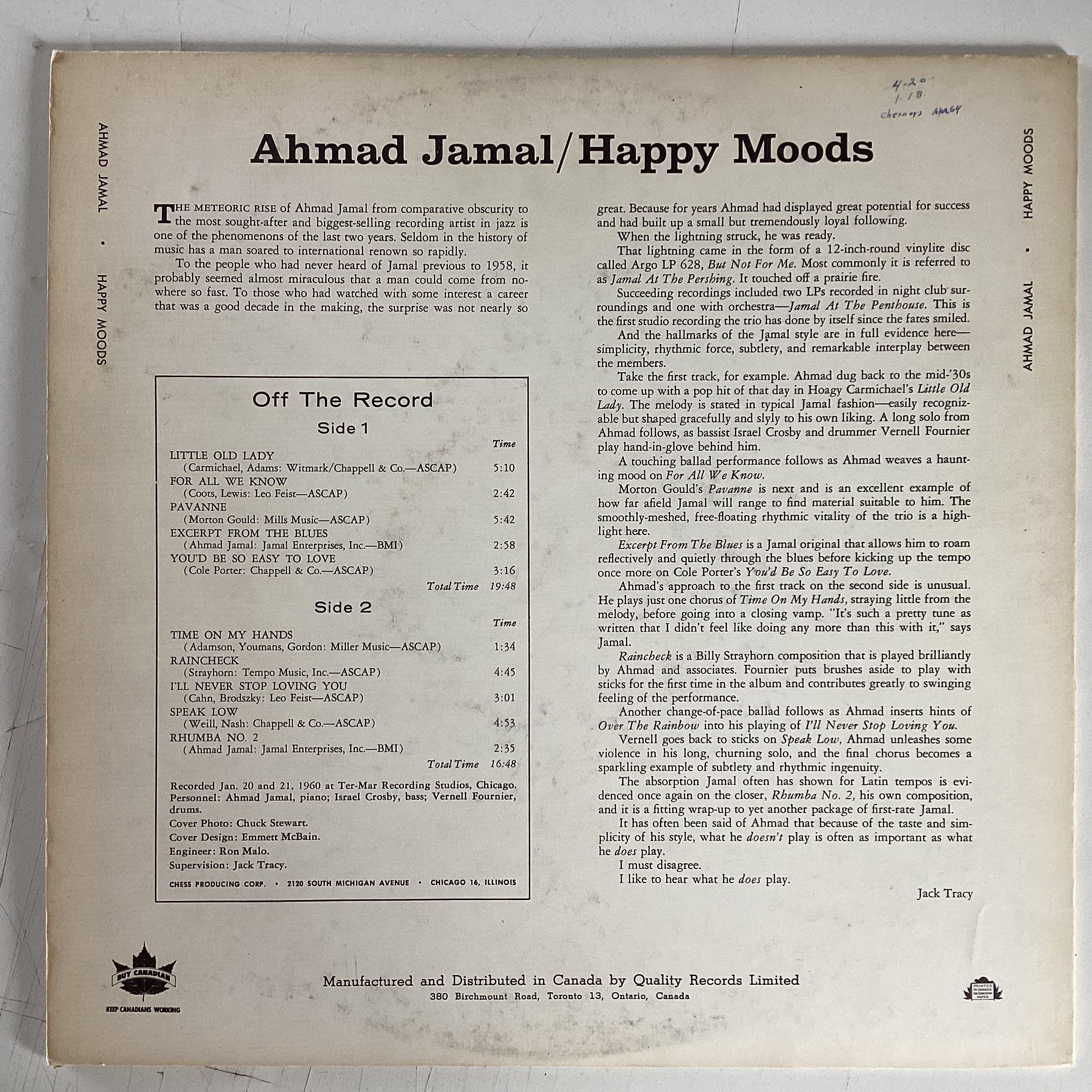 JAMAL, AHMAD = HAPPY MOODS (CDN 1960) (USED)