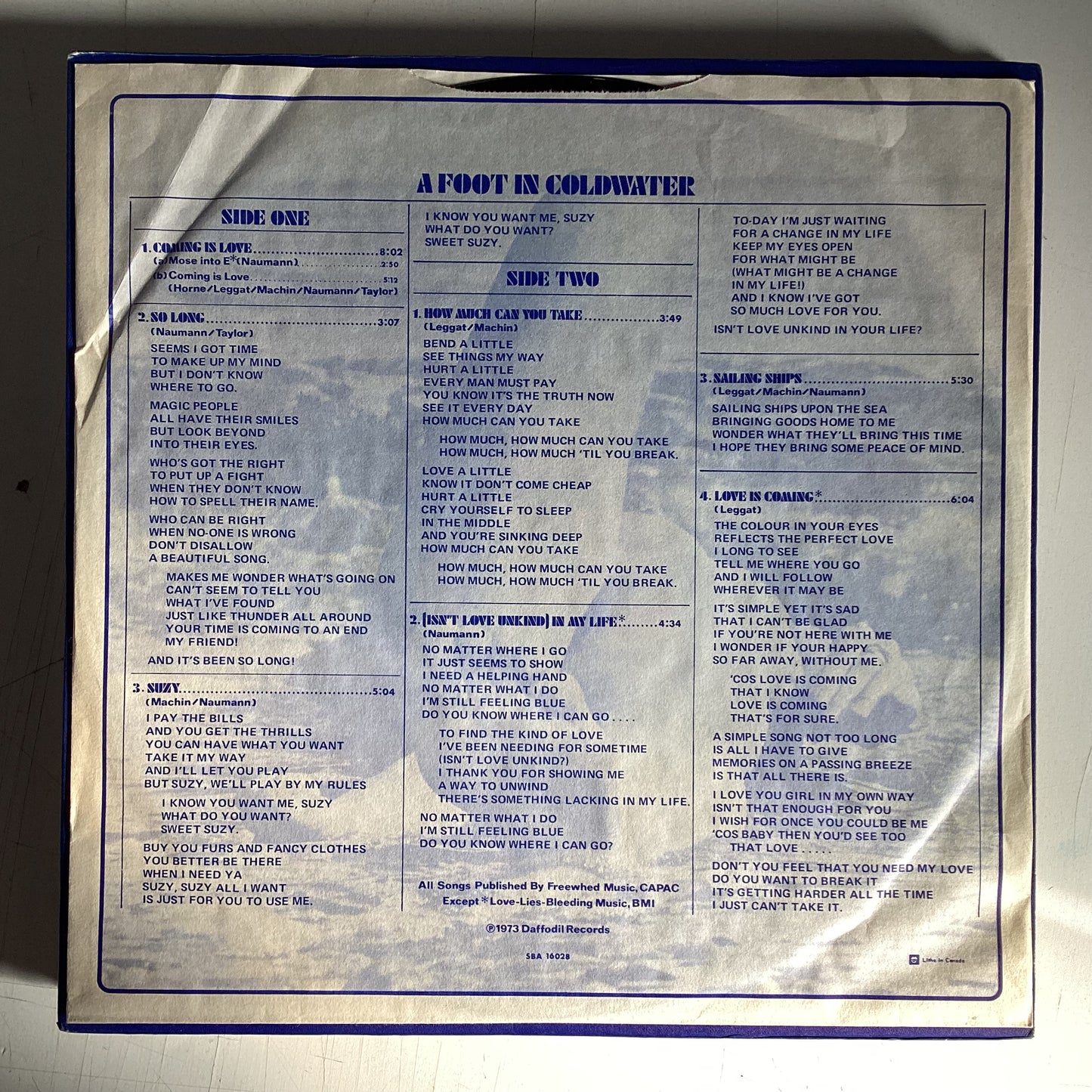 FOOT IN COLD WATER = SECOND FOOT IN COLD WATER (CDN 1973) (USED)