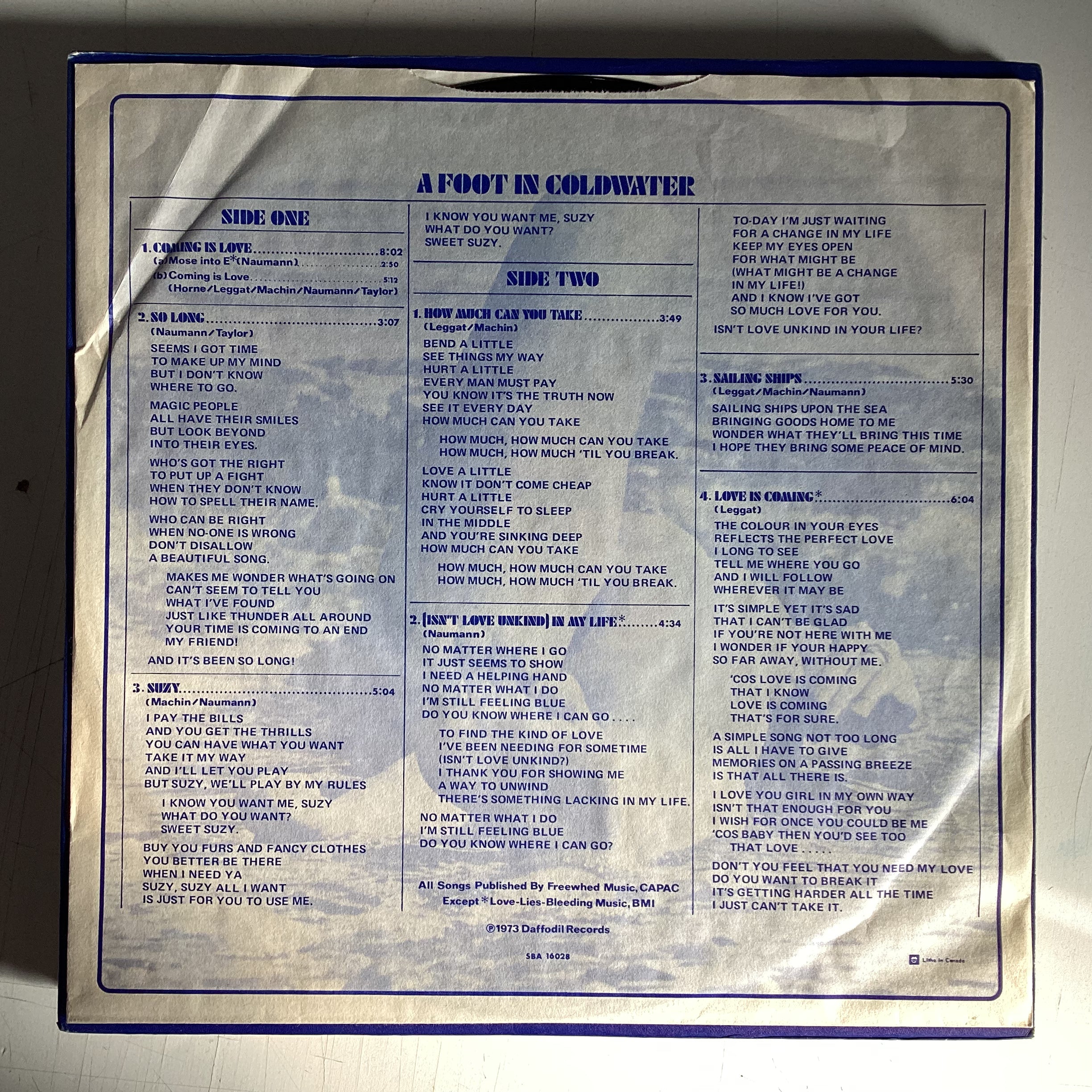 FOOT IN COLD WATER = SECOND FOOT IN COLD WATER (CDN 1973) (USED)