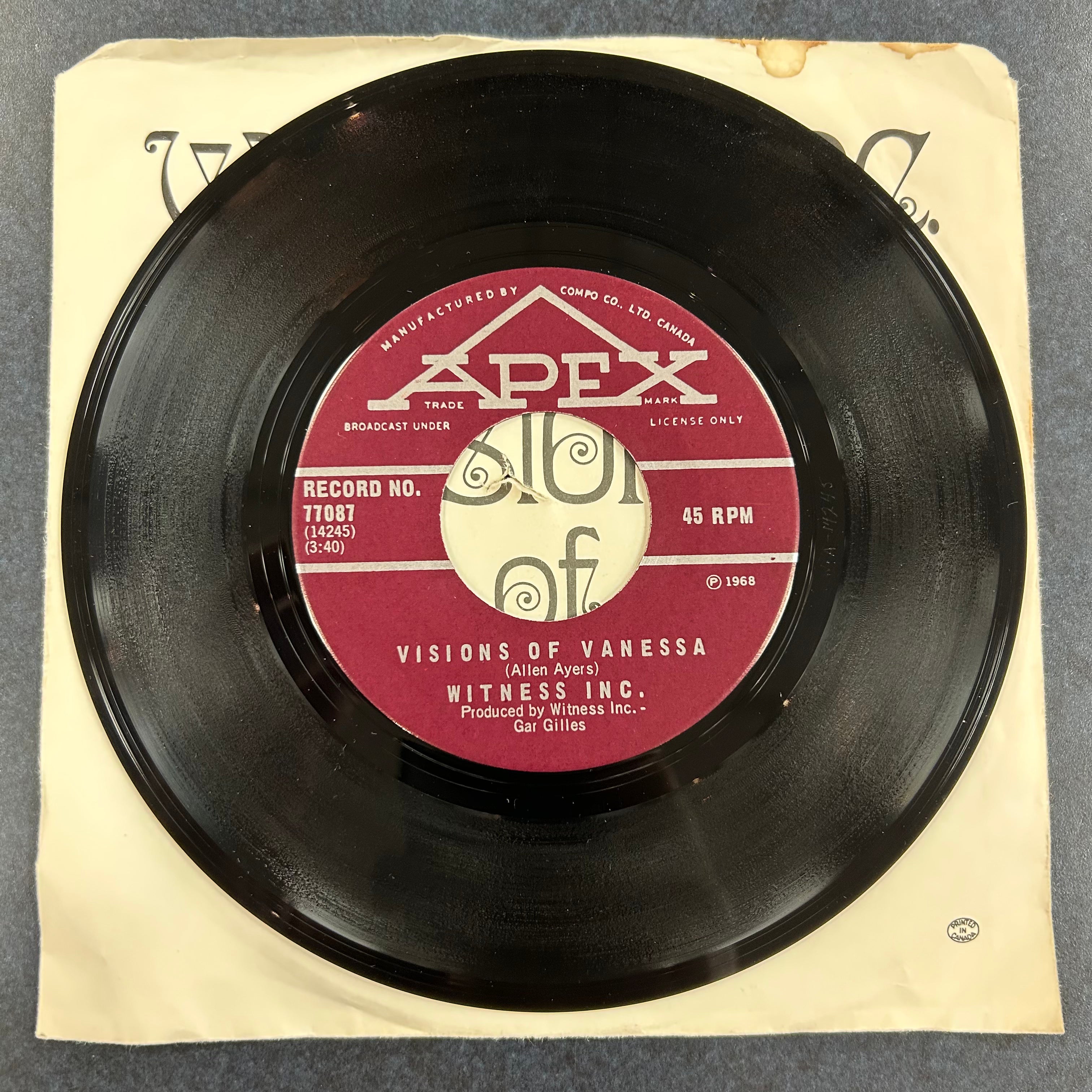 WITNESS INC. = VISIONS OF VANESSA (7 IN.) (CDN 1968) (USED)